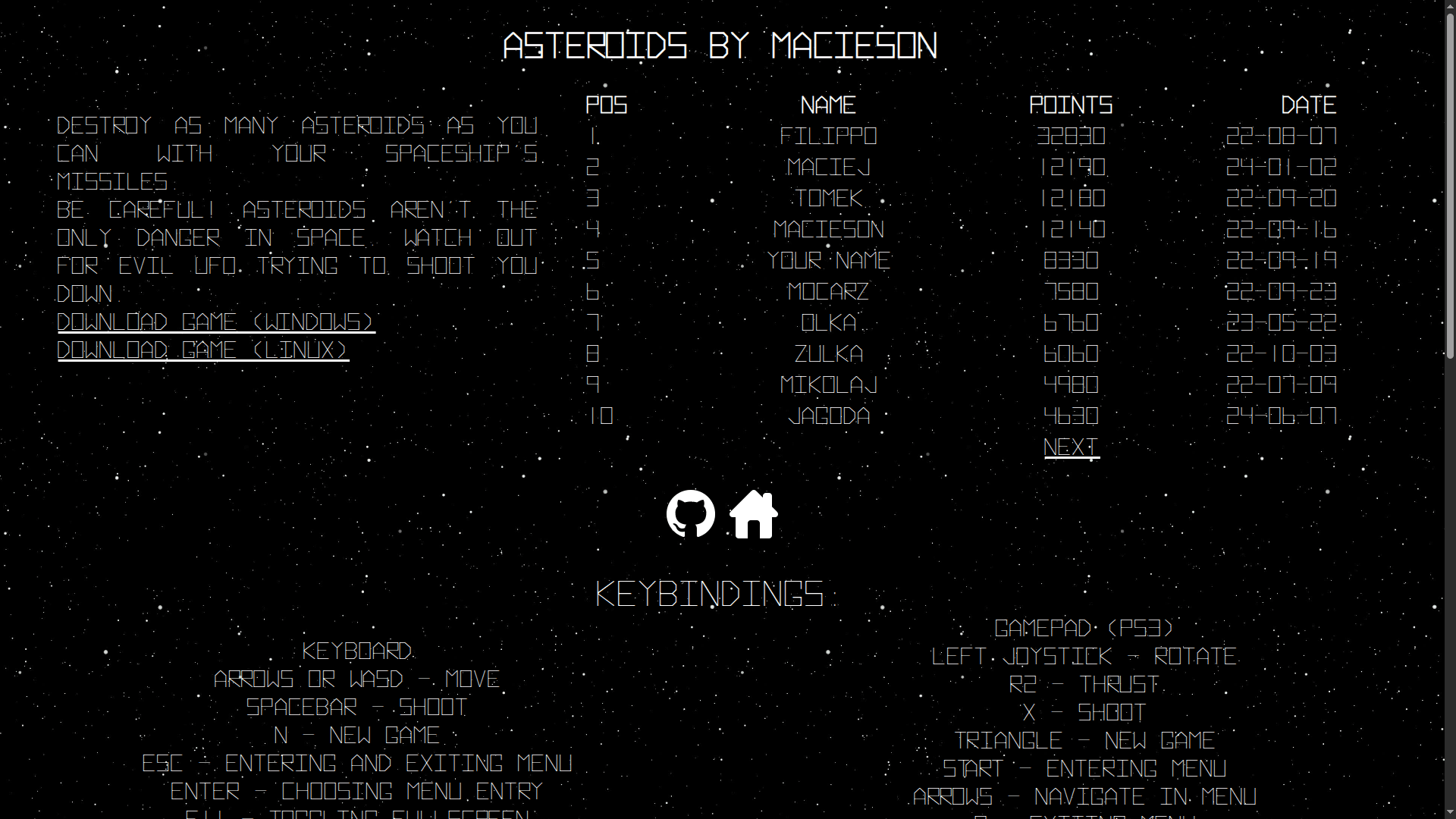 Website with leaderboard