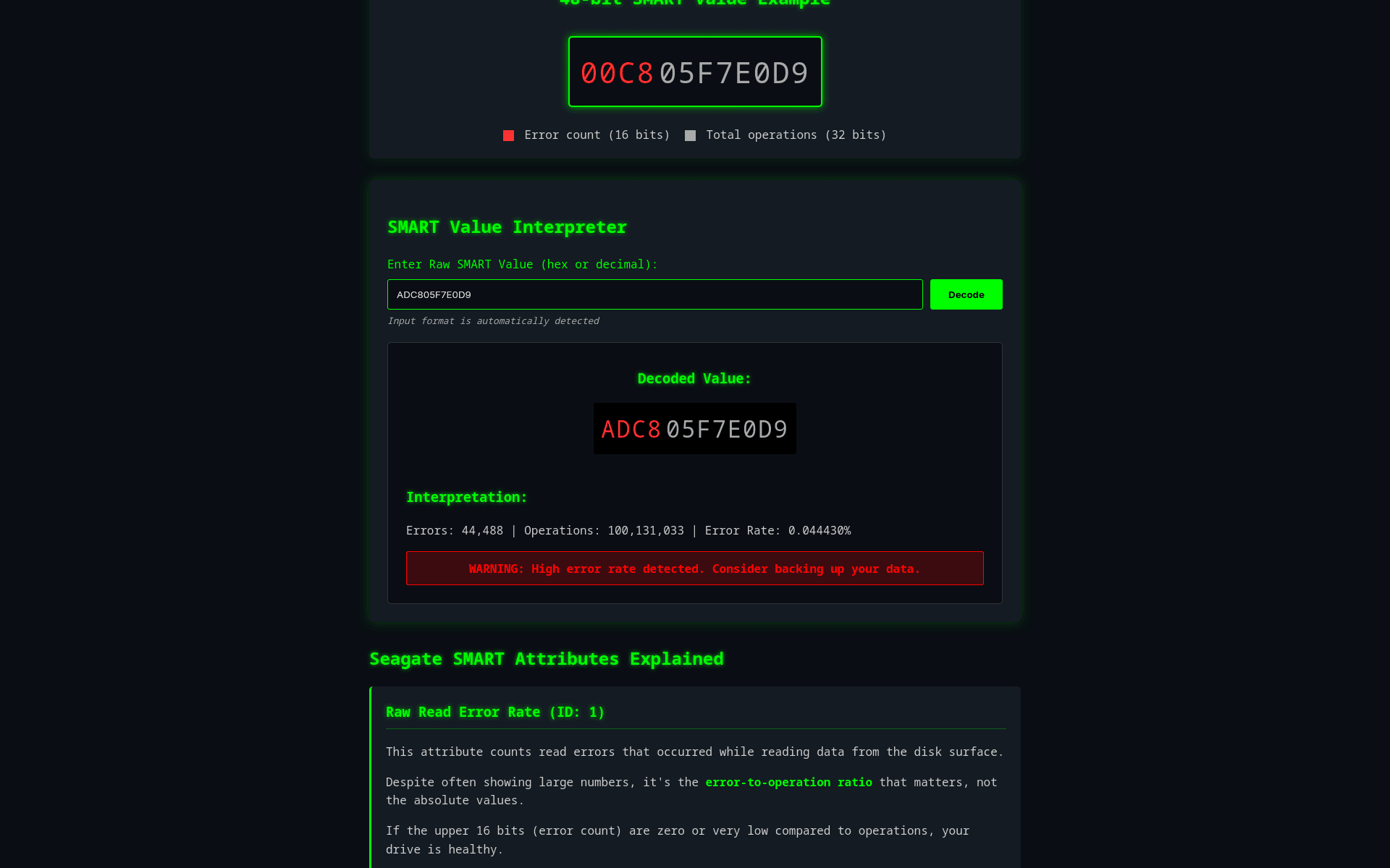 SMART value interpreter with concerning values