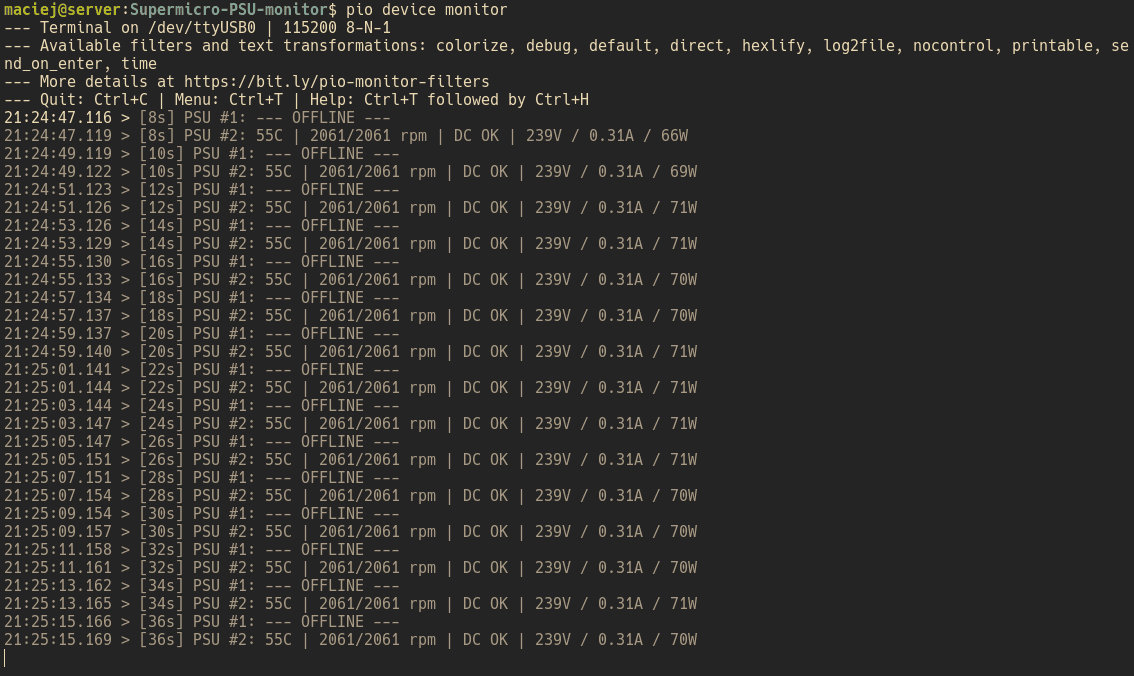 Terminal Output from Arduino