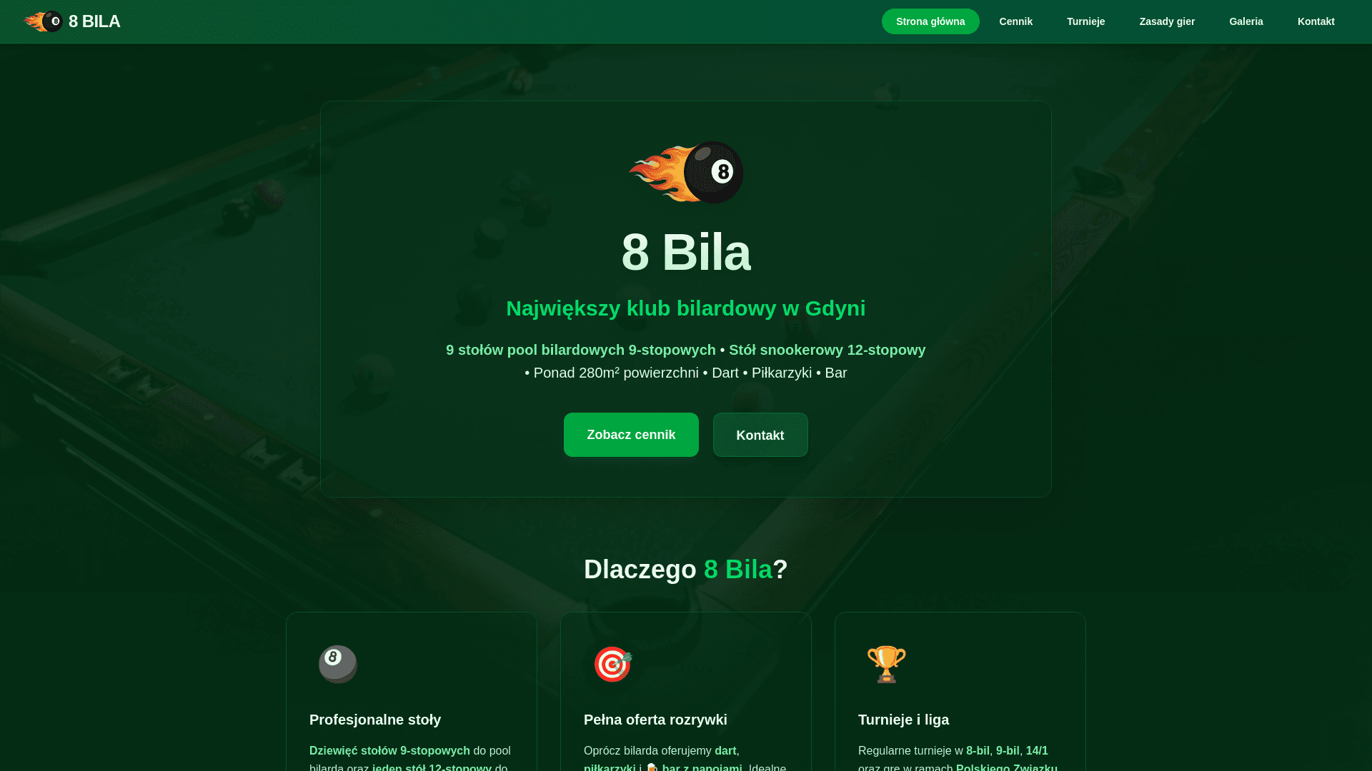 8bila Website - Billard Club in Gdynia