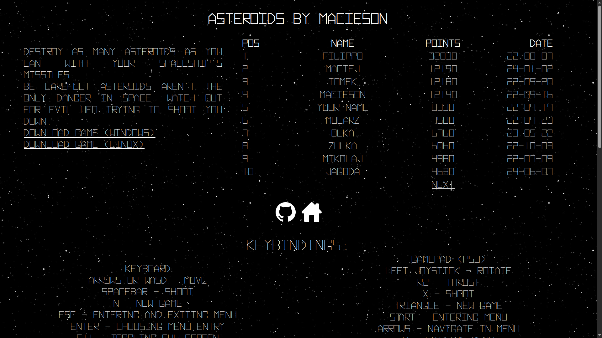 Website with leaderboard