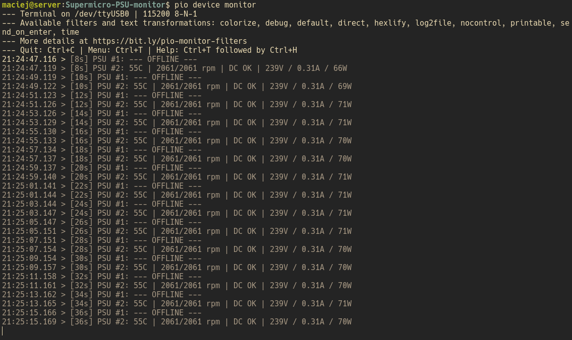 Terminal Output from Arduino
